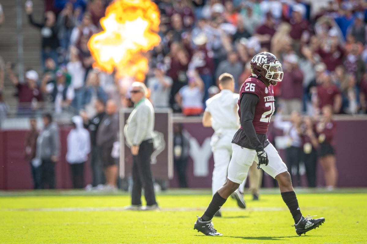 Senior DB Demani Richardson (26) takes the field before Texas A&amp;M's game against Florida at Kyle Field on Saturday, Nov. 5, 2022.\