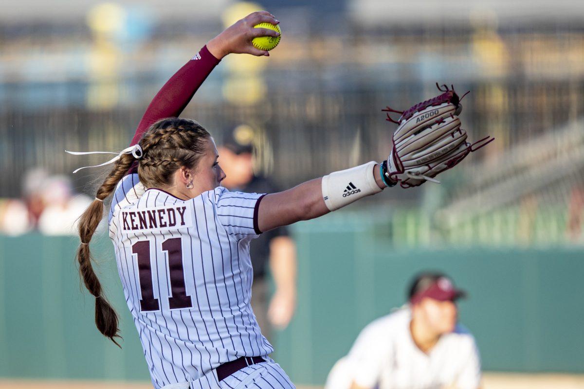 Sophomore+LHP+Emiley+Kennedy+%2811%29+winds+up+during+Texas+A%26amp%3BMs+game+against+Mizzou+at+Davis+Diamond+on+Sunday%2C+April+30%2C+2023.