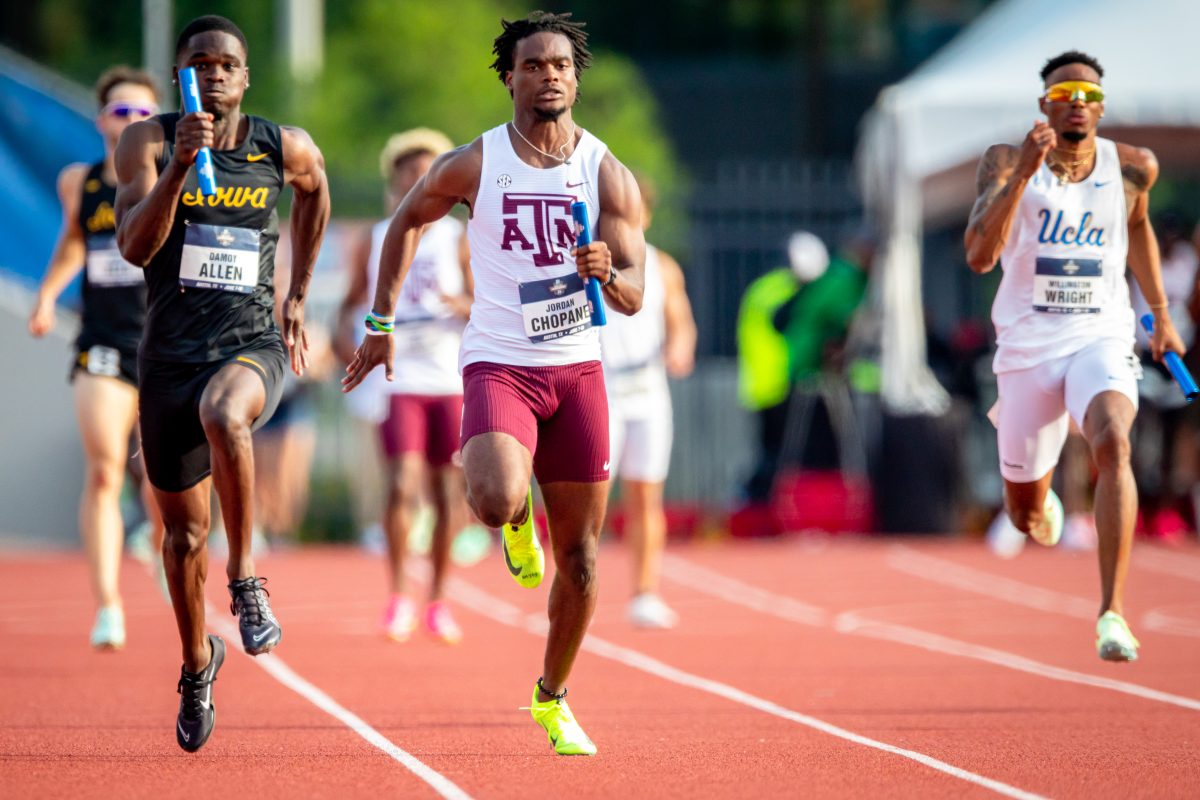 Sophomore Jordan Chopane competes in the mens 4x100 meter relay during the 2023 NCAA Division I Mens and Womens Outdoor Track & Field Championship on Wednesday, June 7, 2023 at Mike A. Myers Stadium in Austin, Texas.