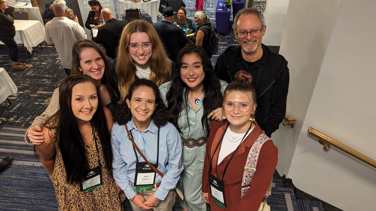 Members of Texas A&M’s Student American Institute of Floral Design chapter include (Front) Blayne Bippert, Nadia Abusaid, Kate Seifer, (Back) Sabrina Chapman, Alise Pruitt, Emily Maldonado and Advisor Bill McKinley. 