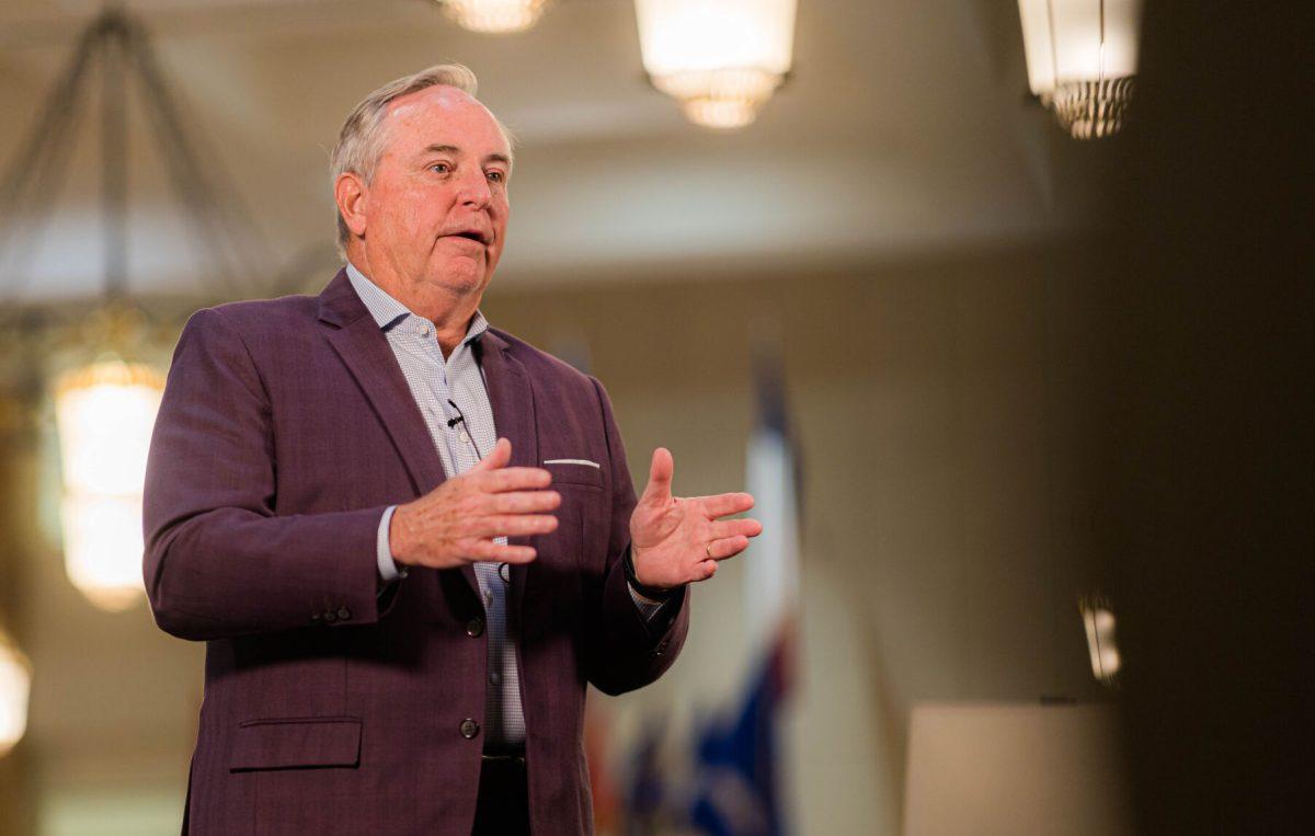 Gen. Mark Welsh III speaks at his first media availbility during his tenure as interim president of Texas A&amp;M University in the MSC Flag Room on Wednesday, Aug. 2, 2023. Welsh spoke about his coming plans for the university as well as adressing current events surrounding A&amp;M.