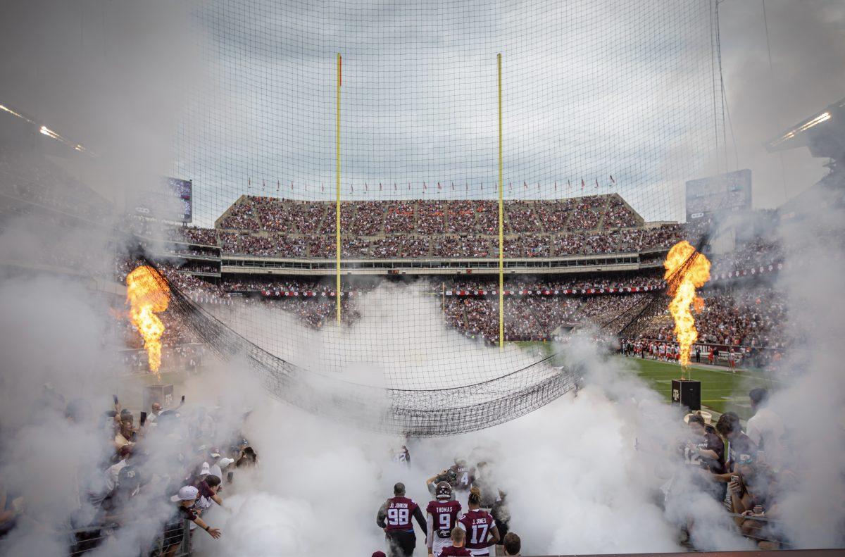 The Aggies walk out onto Kyle Field before A&Ms game against Sam Houston State at Kyle Field on Sept. 3, 2022.