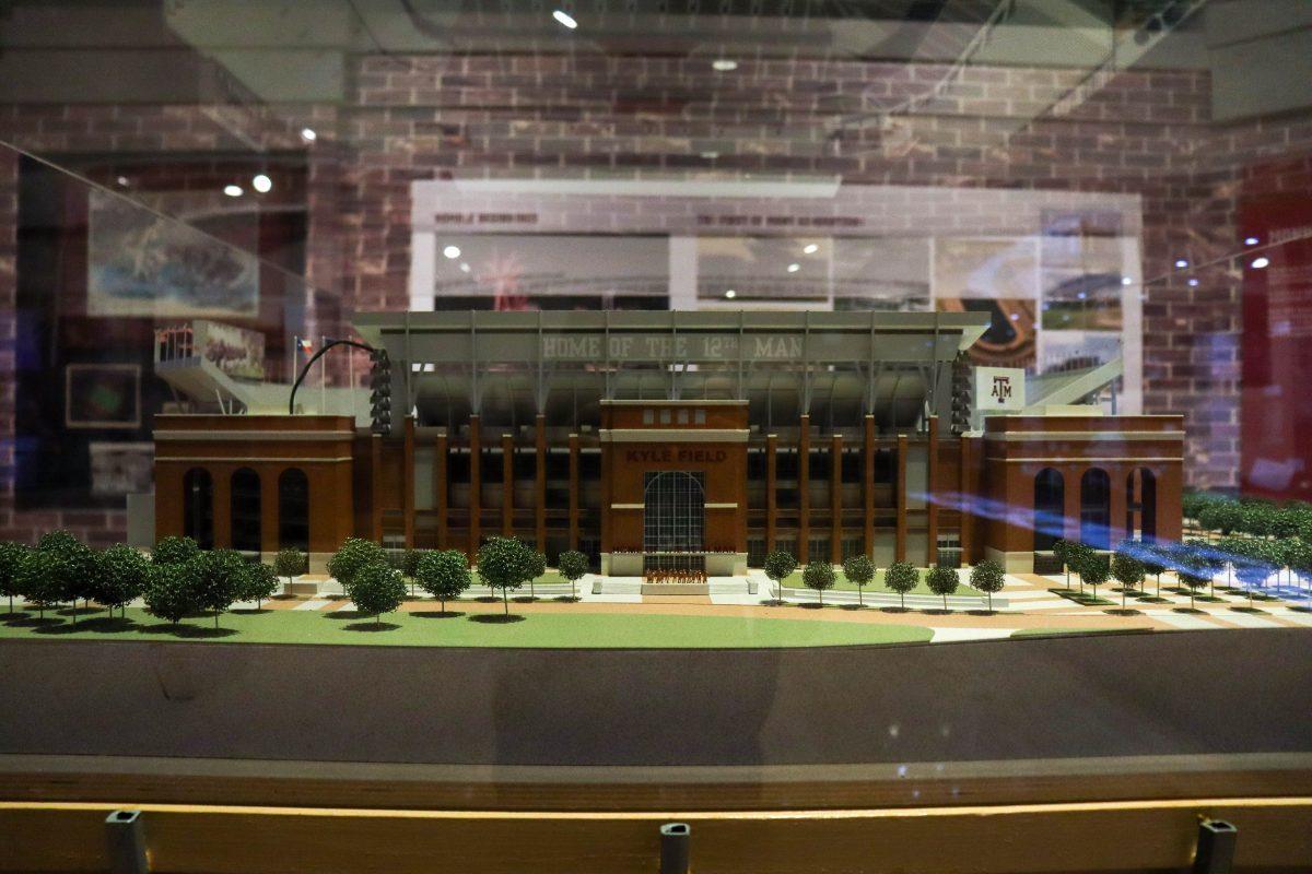Small scale model of Home of the 12th Man Kyle Field in the Aggie Football Exhibit at the George H.W. Bush Library & Museum Sunday Sep. 3, 2023