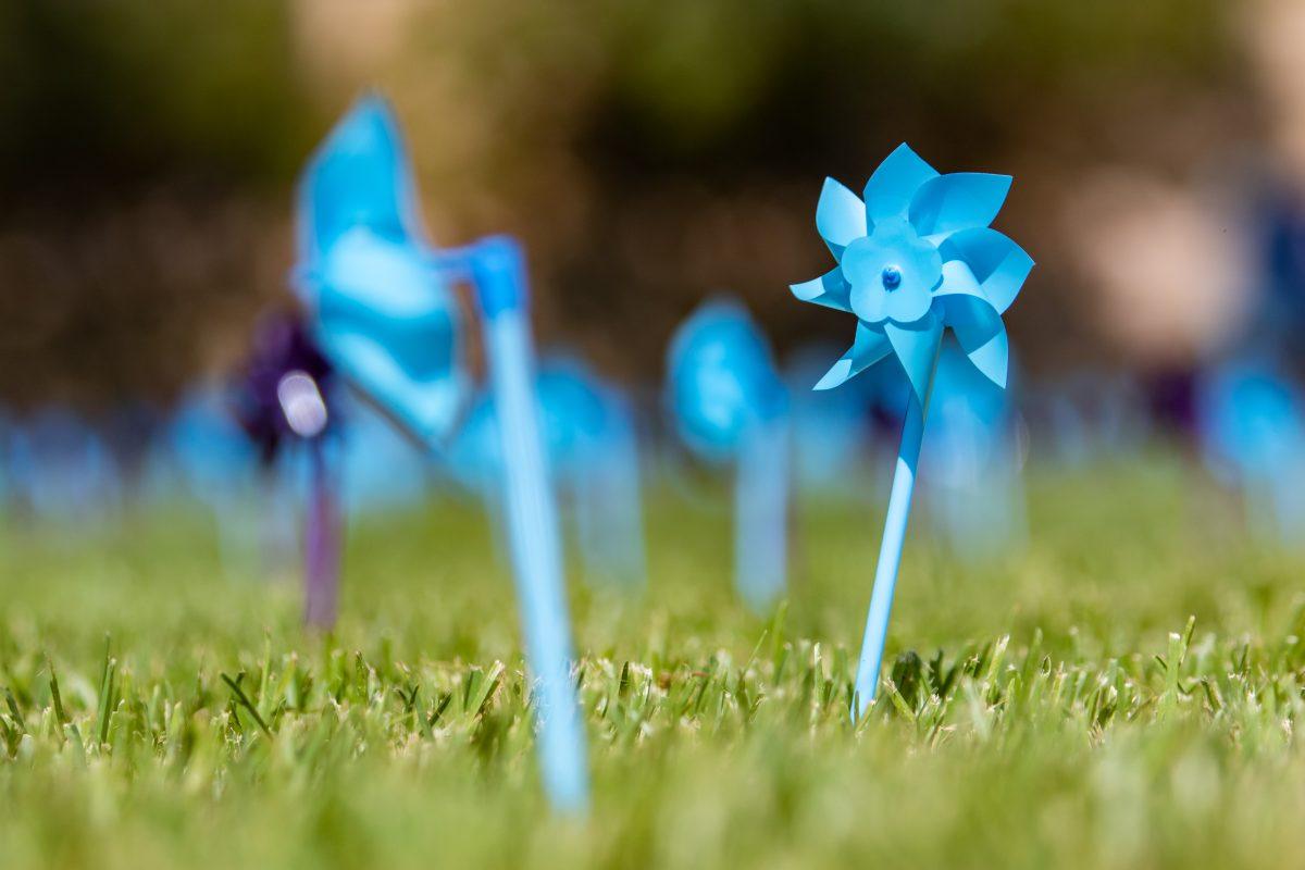 1100 pinwheels placed in the Texas A&M University Academic Plaza by the A&M Suicide Prevention & Awareness Office, part of CAPS, on Monday, Sep. 12, 2023.