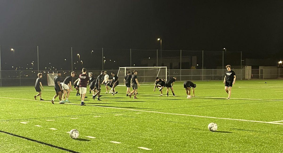 Texas A&M Men’s Club Soccer team warms up during a Feb. 22 practice in preparation for hosting an April 1 game against Texas State.  