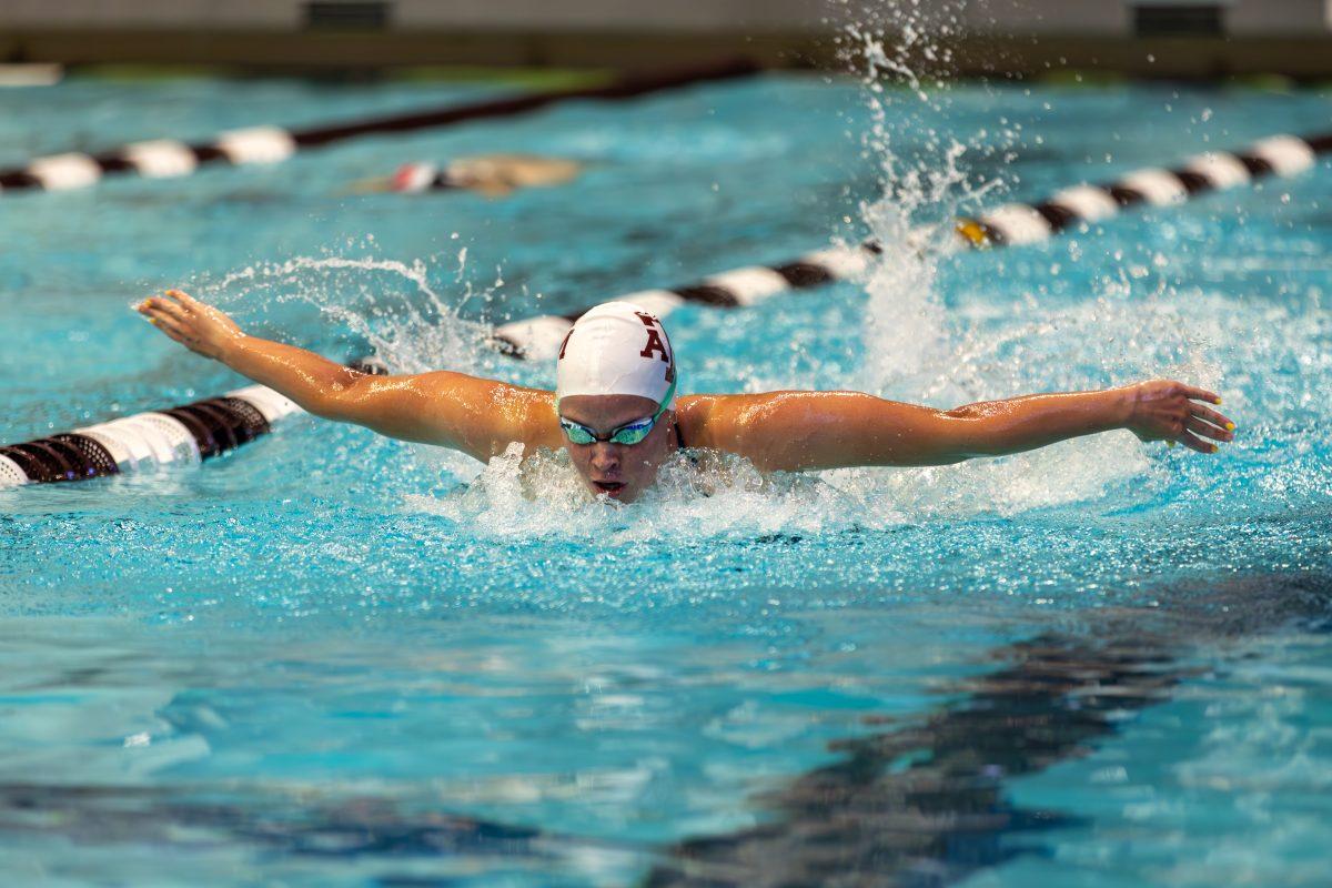 Sophomore+IM%2Ffree%2Fback+Giulia+Goerigk+comes+out+of+the+water+in+the+Women+200+Fly+during+Texas+A%26amp%3BMs+swim+meet+against+UIW+on+Friday%2C+Sept.+29%2C+2023+at+Rec+Center+Natatorium.+%28CJ+Smith%2FThe+Battalion%29