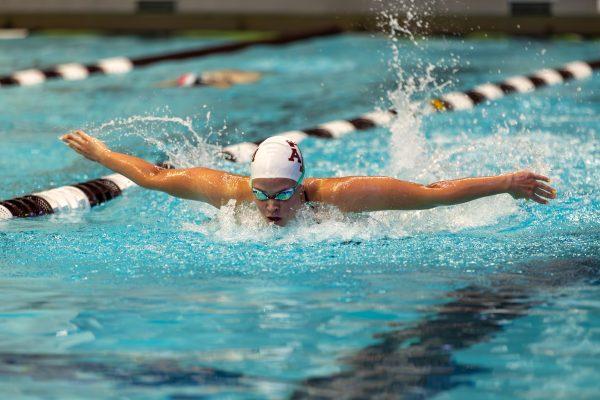 <p>Sophomore IM/free/back Giulia Goerigk comes out of the water in the Women 200 Fly during Texas A&M's swim meet against UIW on Friday, Sept. 29, 2023 at Rec Center Natatorium. (CJ Smith/The Battalion)</p>