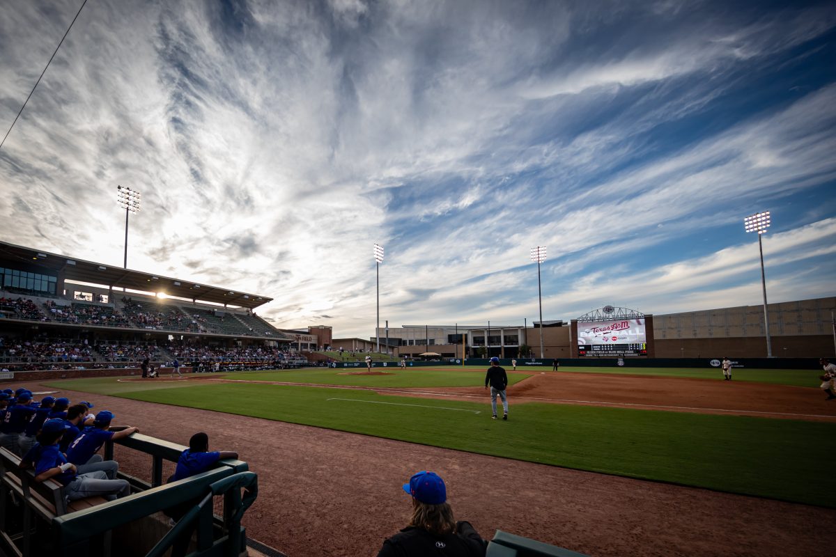 Junior LHP Troy Wansing (19) warms up before entering Texas A&Ms baseball game against Houston Christian at Olsen Field on Friday, Oct. 6, 2023. (Robert OBrien/The Battalion)