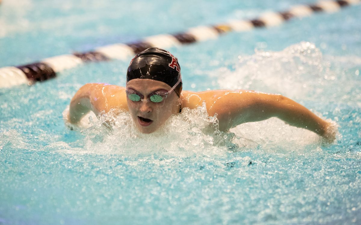 Junior Sarah Holt performs her butterfly stroke during Texas A&amp;M's meet against Tennessee on Friday, Oct. 27, 2023 at Rec Center Natatorium (Katelynn Ivy/The Battalion)