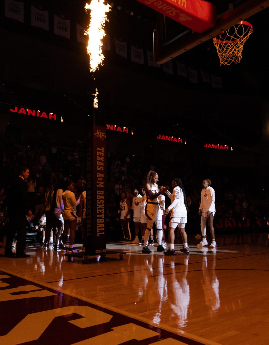 Sophomore F Janiah Barker (2) gets introduced before Texas A&Ms game against A&M-Corpus Christi in Reed Arena on Thursday, Nov. 9, 2023.