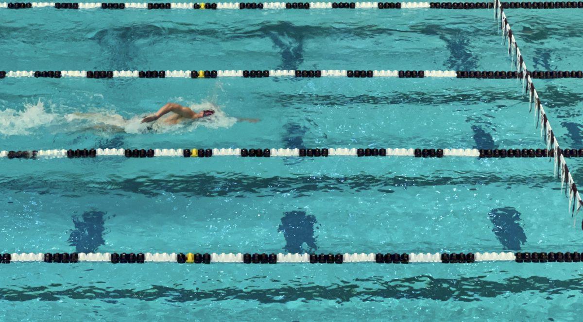 A&M’s Baylor Nelson leads the pack in the 400 IM during the Nov. 3 meet against UT and Georgia Tech at the Rec Center Natatorium.