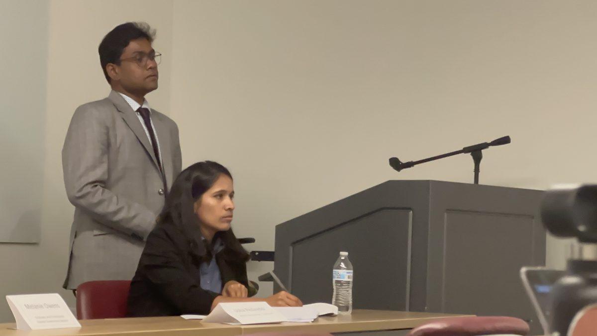 Vice President of Culture and Inclusivity Sambandh Dhal speaks to attendees in the Student Services Building on Friday, Nov. 3, 2023. 