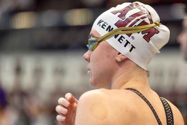 <p>Senior Bobbi Kennett prepares for her race during the 2023 Art Adamson Invitational at the Texas A&M Natatorium on Wednesday, Nov. 15, 2023. (CJ Smith/The Battalion)</p>