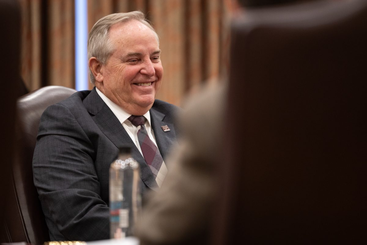 <p>Texas A&M President Mark A. Welsh III sits at the Board of Regents Annex following the decision officially appointing Welsh as President on Tuesday, Dec. 12, 2023. (Chris Swann/The Battalion)</p>