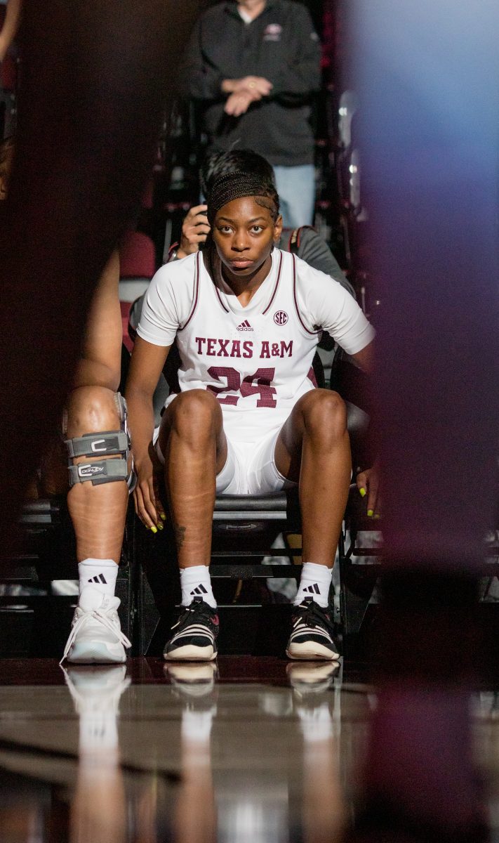 Senior G Sahara Jones (24) walks out during Texas A&Ms game against Kansas on Sunday, Dec. 3, 2023 at Reed Arena. (Ishika Samant/The Battalion)