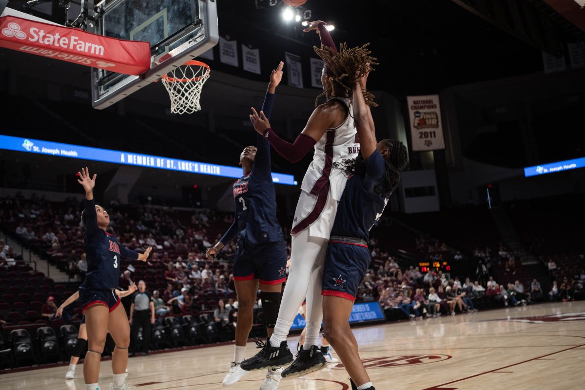 Sophomore+F+Janiah+Barker+%282%29+takes+a+shot+during+Texas+A%26amp%3BMs+game+against+Robert+Morris+on+Dec.+9%2C+2023+at+Reed+Arena.