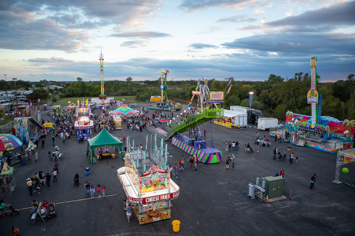 An aeriel view of the Brazos Valley Fair and Rodeo at the Brazos County Expo in Bryan, Texas on Sunday, October 22, 2023. (Chris Swann/The Battalion)