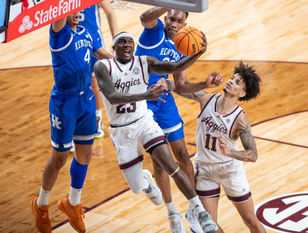 Graduate G Tyrece Radford (23) makes a layup during Texas A&amp;M's game against Kentucky on Saturday, Jan. 13, 2024, at Reed Arena. 