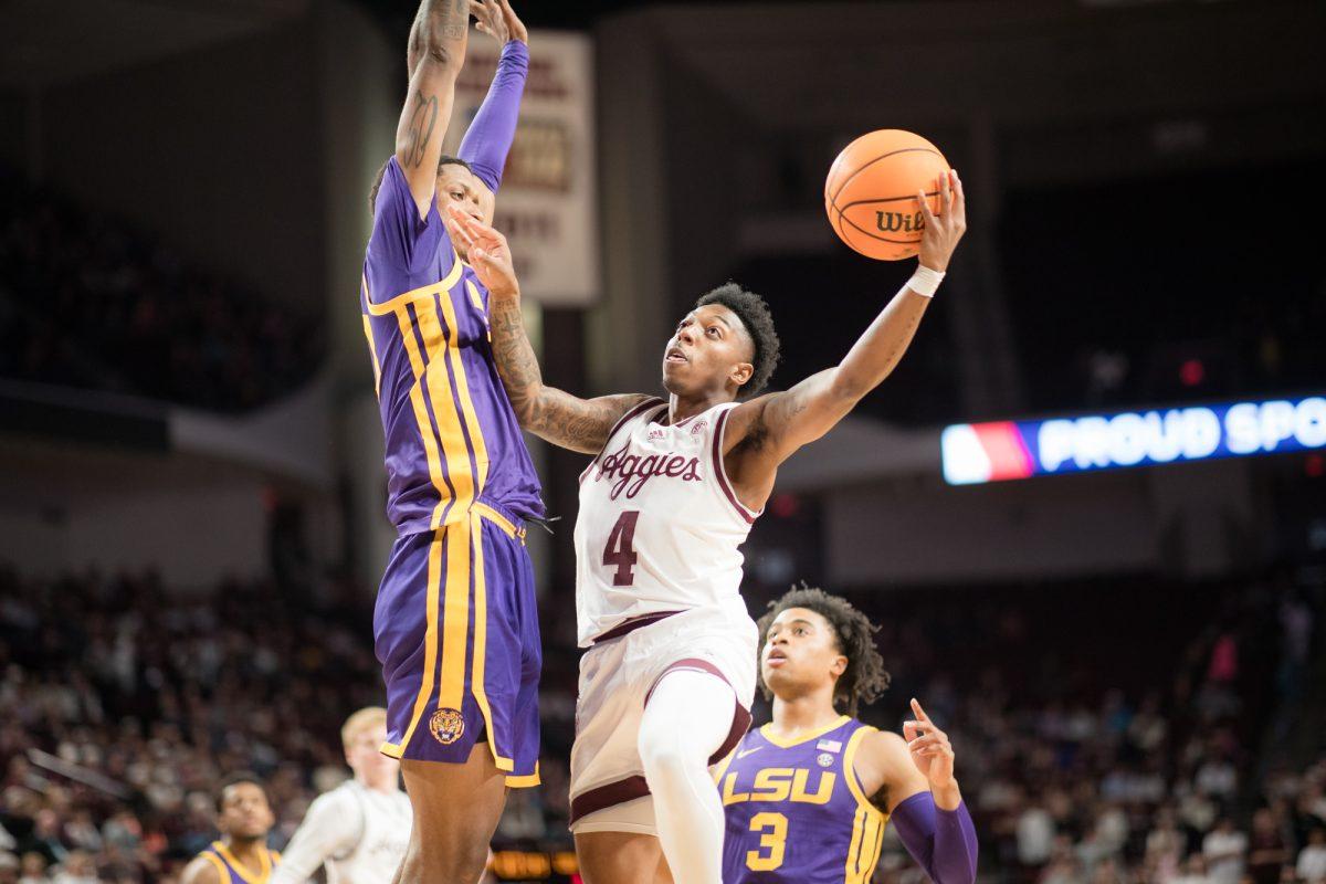 Junior G Wade Taylor (4) during Texas A&M’s game against LSU on Saturday, Jan. 6, 2024, in Reed Arena. (Ishika Samant/The Battalion)