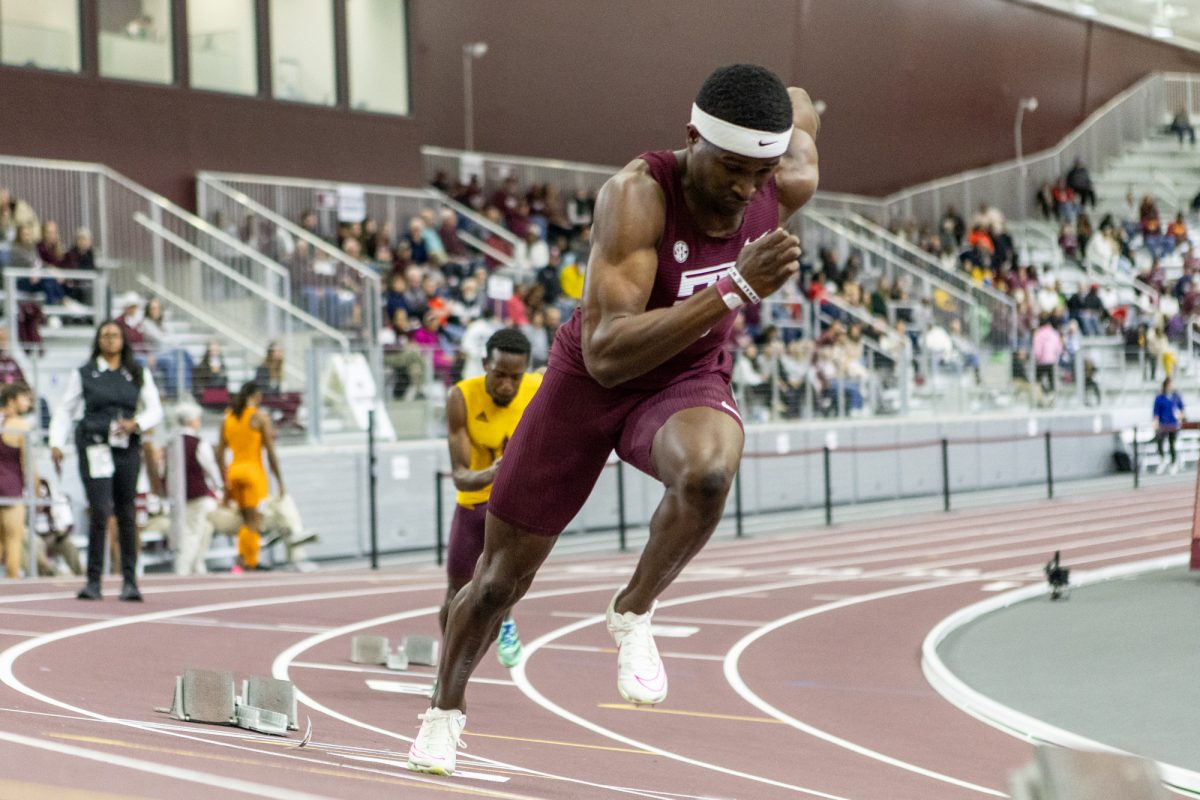 Texas A&M runner during the Ted Nelson Invitional at the Murray Fasken Indoor Track on Jan. 20, 2024. (Mattie Taylor/The Battalion)