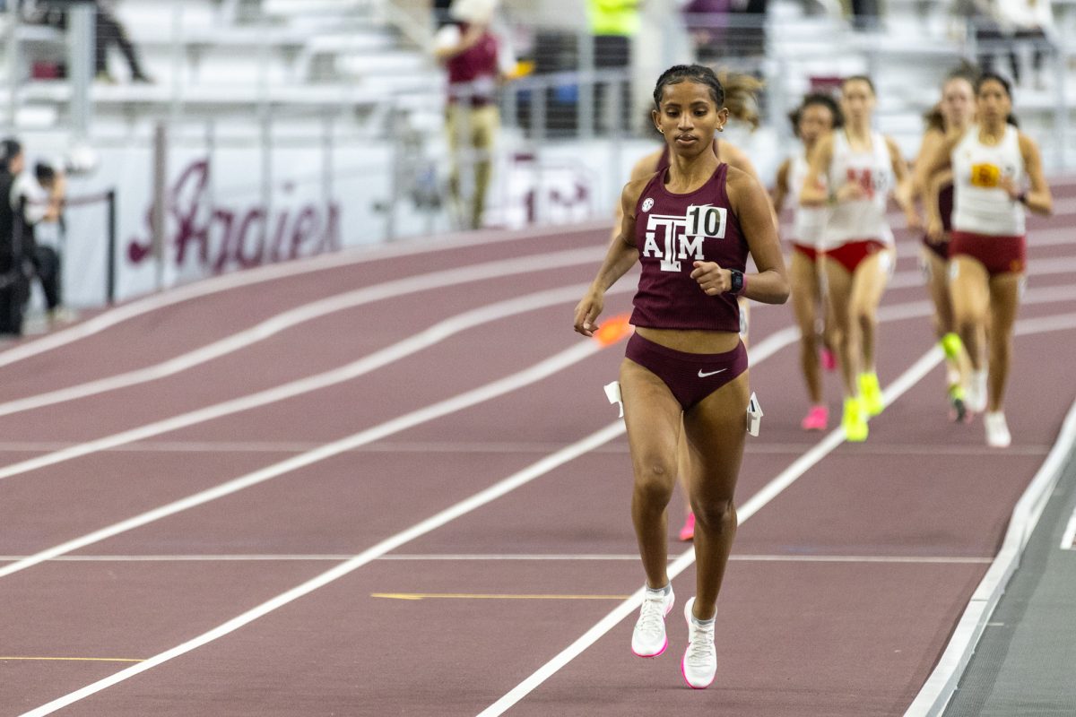 Texas A&M runner during the Ted Nelson Invitional at the Murray Fasken Indoor Track on Jan. 20, 2024. (Mattie Taylor/The Battalion)