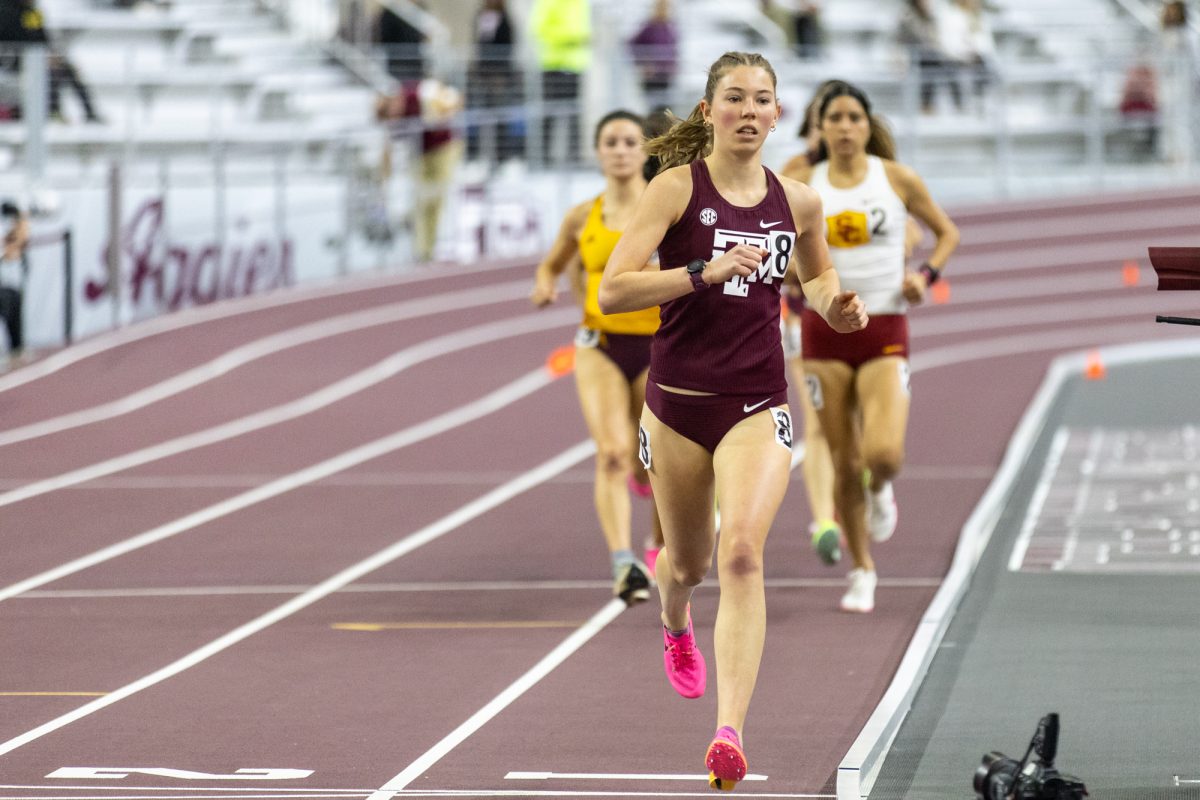 Texas A&M runner during the Ted Nelson Invitional at the Murray Fasken Indoor Track on Jan. 20, 2024. (Mattie Taylor/The Battalion)