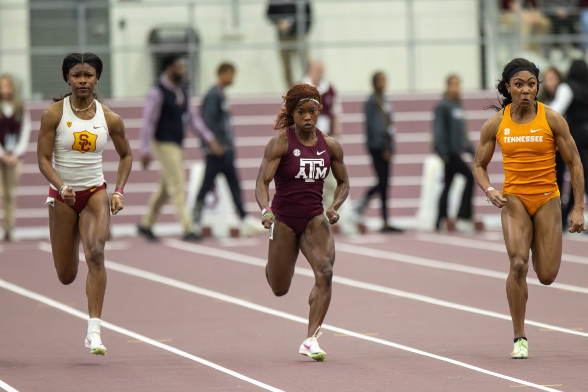 Texas A&M junior Semira Killebrew during the 60m prelims during the Ted Nelson Invitional at the Murray Fasken Indoor Track on Jan. 20, 2024. (Mattie Taylor/The Battalion)