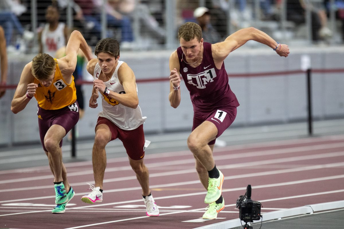 Texas A&M freshman Grant Ashby during the Ted Nelson Invitional at the Murray Fasken Indoor Track on Jan. 20, 2024. (Mattie Taylor/The Battalion)