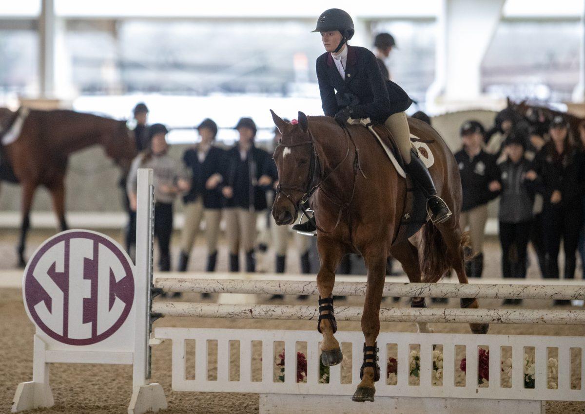 Texas A&M rider Brooke Brombach during Texas A&M's match against South Carolina on Saturday, Feb. 10, 2024, at Hildebrand Equestrian Center. (Adriano Espinosa/The Battalion)