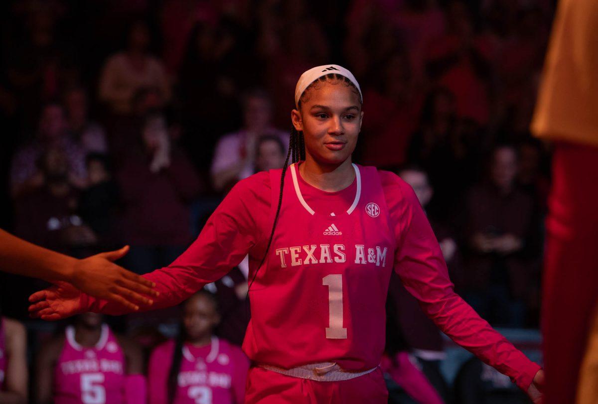 Graduate Endyia Rogers enters during Texas A&M's game against Mississippi State on Feb. 4, 2024, at Reed Arena. (Adriano Espinosa/ The Battalion)