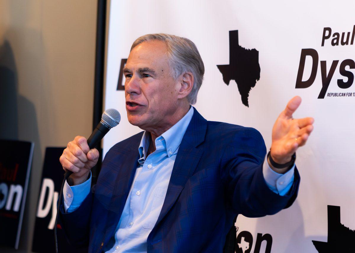 Gov. Greg Abbott speaks during his visit to College Station to endorse House District 14 candidate Paul Dyson at Pebble Creek Country Club on Tuesday, Feb. 13, 2024.