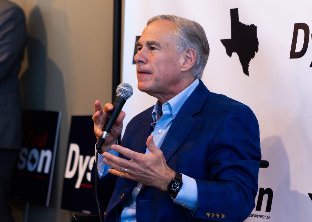 Gov. Greg Abbott speaks during his visit to College Station to endorse House District 14 candidate Paul Dyson at Pebble Creek Country Club on Tuesday, Feb. 13, 2024.