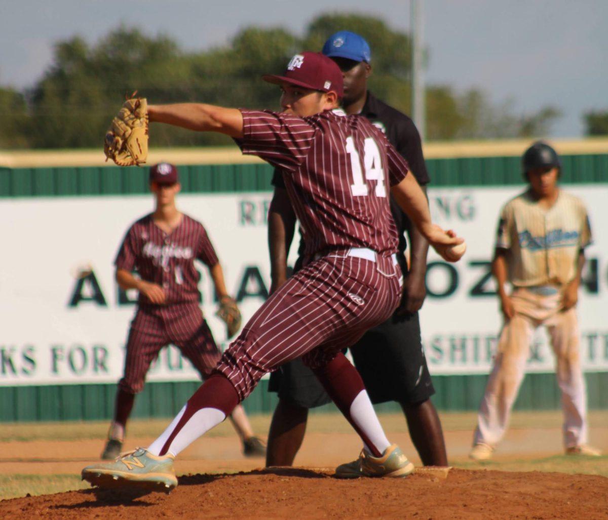 Junior+James+Sattler+pitched+against+Victoria+Independent+on+Sept.+9%2C+2023.+%28Photo+courtesy+of+A%26M+Club+Baseball%29