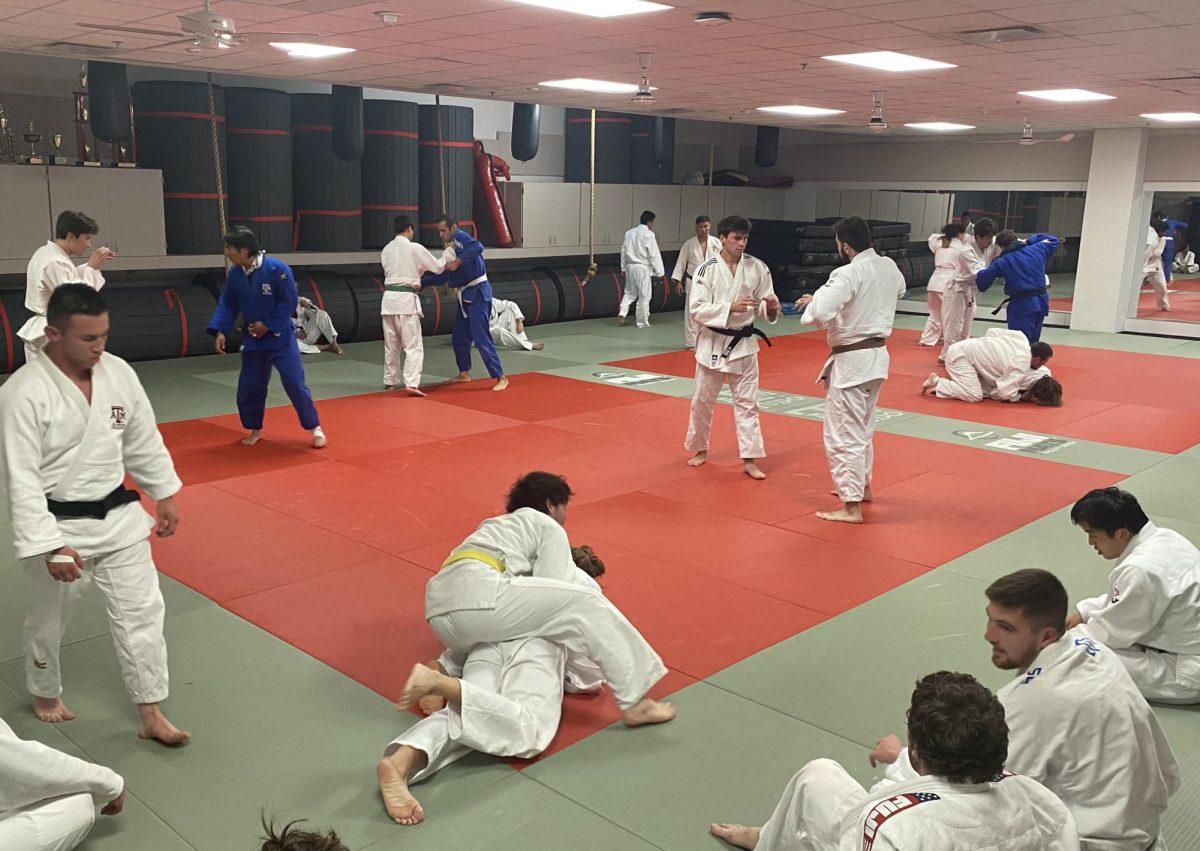 The Texas A&M judo team practices Feb. 28 in preparation to host the National Collegiate Judo Association Southwest Regional on Saturday, March 2, in the PEAP building on West Campus. (Photo by Jordan Johnson, JOUR 359 Contributor)