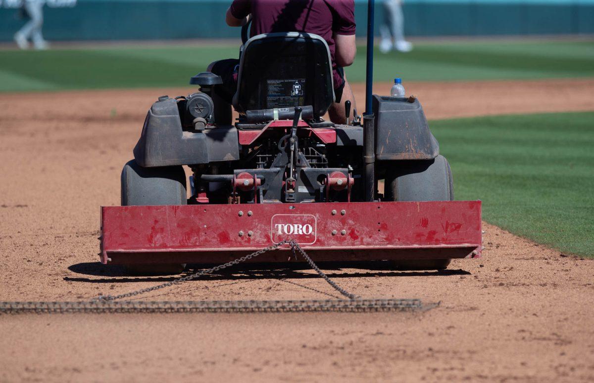 Tractor before Texas A&Ms game against Wagner on Saturday, Feb. 24, 2024, at Blue Bell Park. (Lana Cheatham/The Battalion)