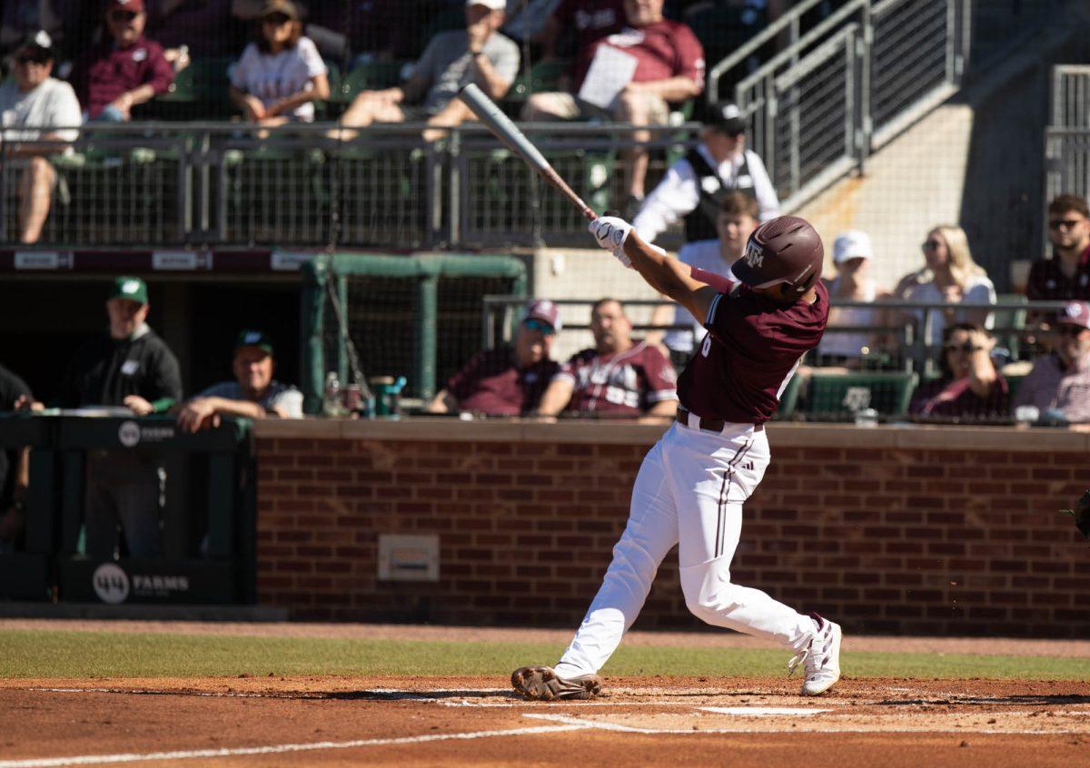 Texas A&M outfielder Braden Montgomery (6) during Texas A&Ms game against Wagner on Saturday, Feb. 24, 2024, at Blue Bell Park. (Lana Cheatham/The Battalion)