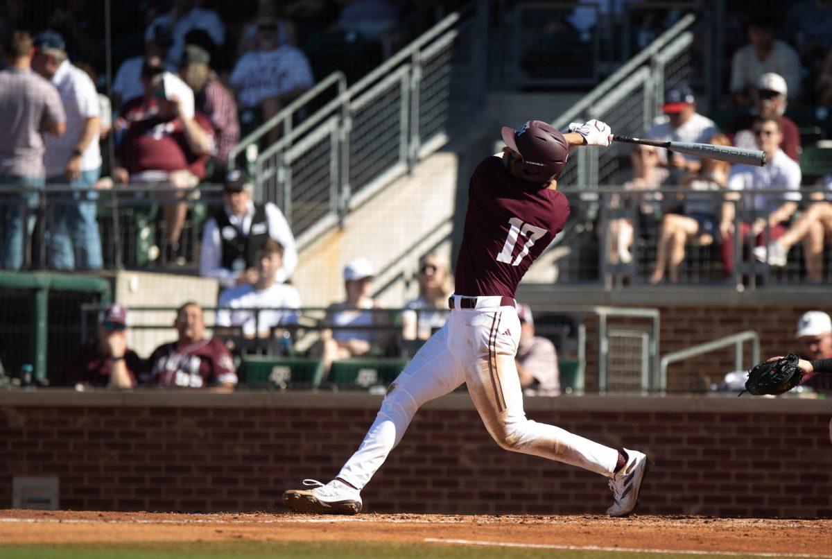 Texas A&M outfielder Jace Laviolette (17) during Texas A&Ms game against Wagner on Saturday, Feb. 24, 2024, at Blue Bell Park. (Lana Cheatham/The Battalion)