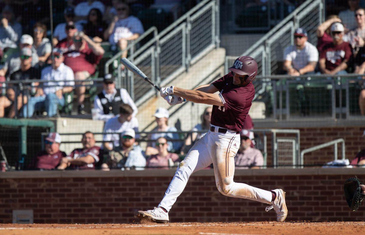 Texas A&M outfielder Jace Laviolette (17) during Texas A&Ms game against Wagner on Saturday, Feb. 24, 2024, at Blue Bell Park. (Lana Cheatham/The Battalion)