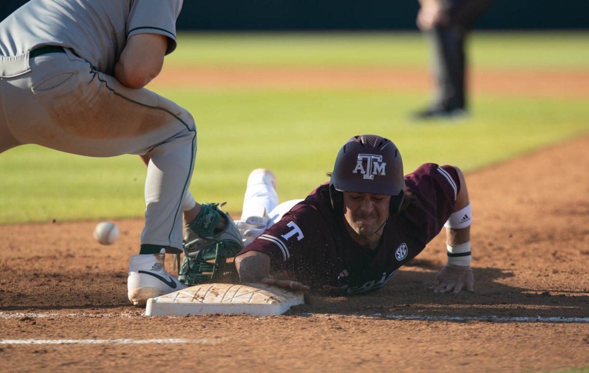 Texas A&M infielder Ryan Targac (12) during Texas A&Ms game against Wagner on Saturday, Feb. 24, 2024, at Blue Bell Park. (Lana Cheatham/The Battalion)