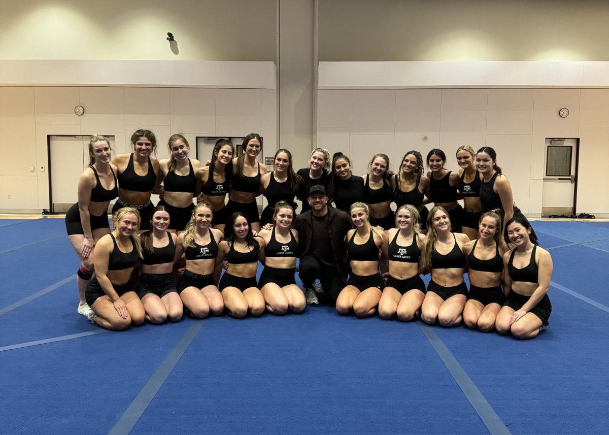 Texas+A%26M+cheer+squad+celebrates+after+completing+new+choreography+with+Dahlston+Delgado.+%28Photo+courtesy+of+Texas+A%26M+Cheer%29+