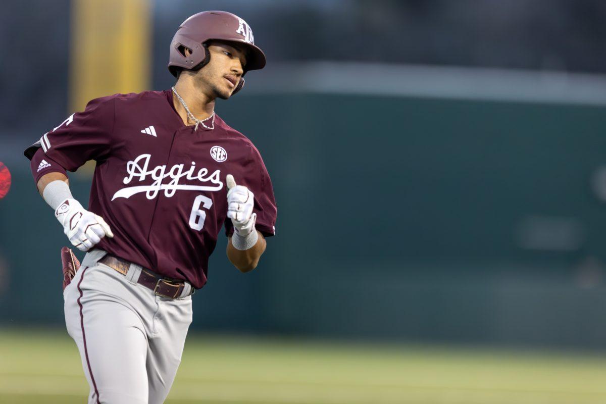 Junior OF Braden Montgomery (6) rounds third base after a home run during Texas A&Ms game against Texas at Disch-Falk Field on Tuesday, March 5, 2024. (CJ Smith/The Battalion)