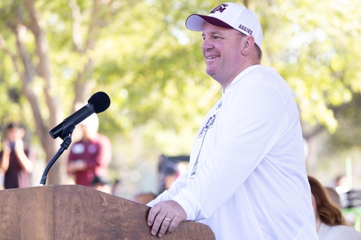 Football head coach Mike Elko at The Big Event opening ceremony.(Adriano Espinosa/The Battalion)