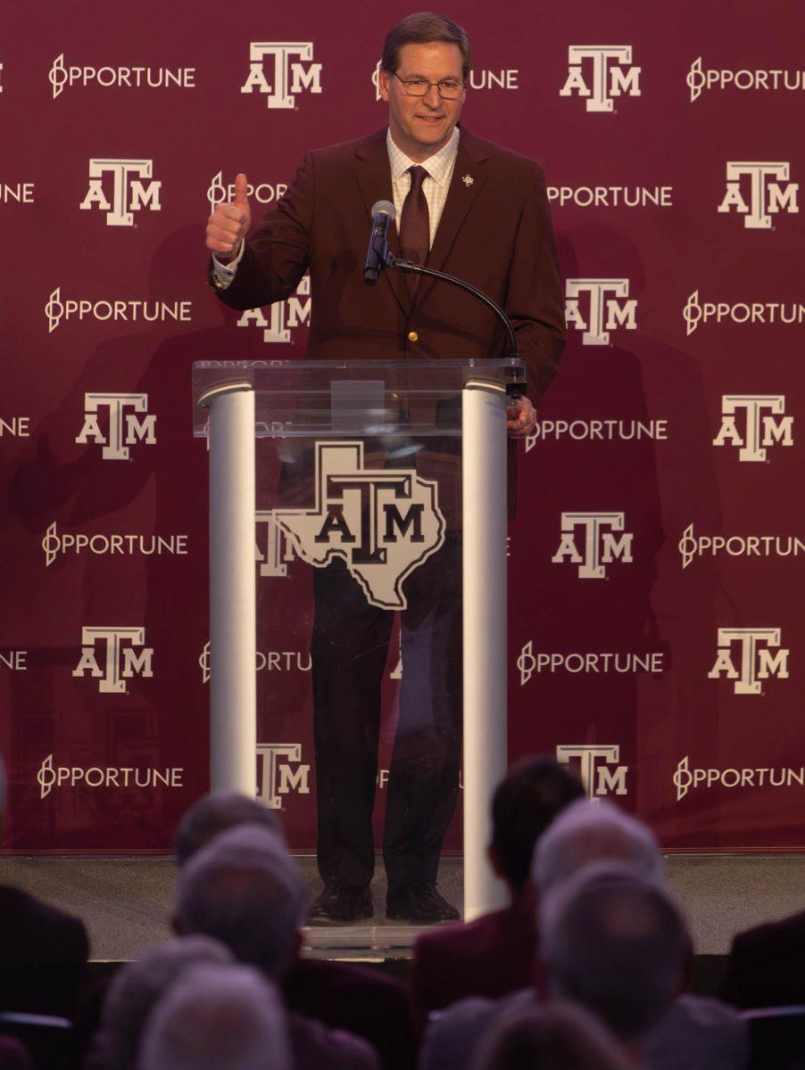 Texas A&M’s Athletic Director Trev Alberts giving his first press conference on Monday, March 18, 2024 at Kyle Field's Ford Hall Of Champions (Hannah Harrison/The Battalion)