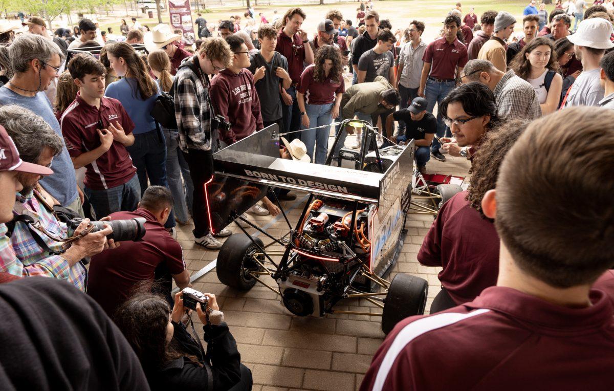 SAEs Solar, Formula Combusion, Formula Electric, and Baja vehicles on display at rollout on Sunday, Mar. 24th, 2024, at Aggie Park.