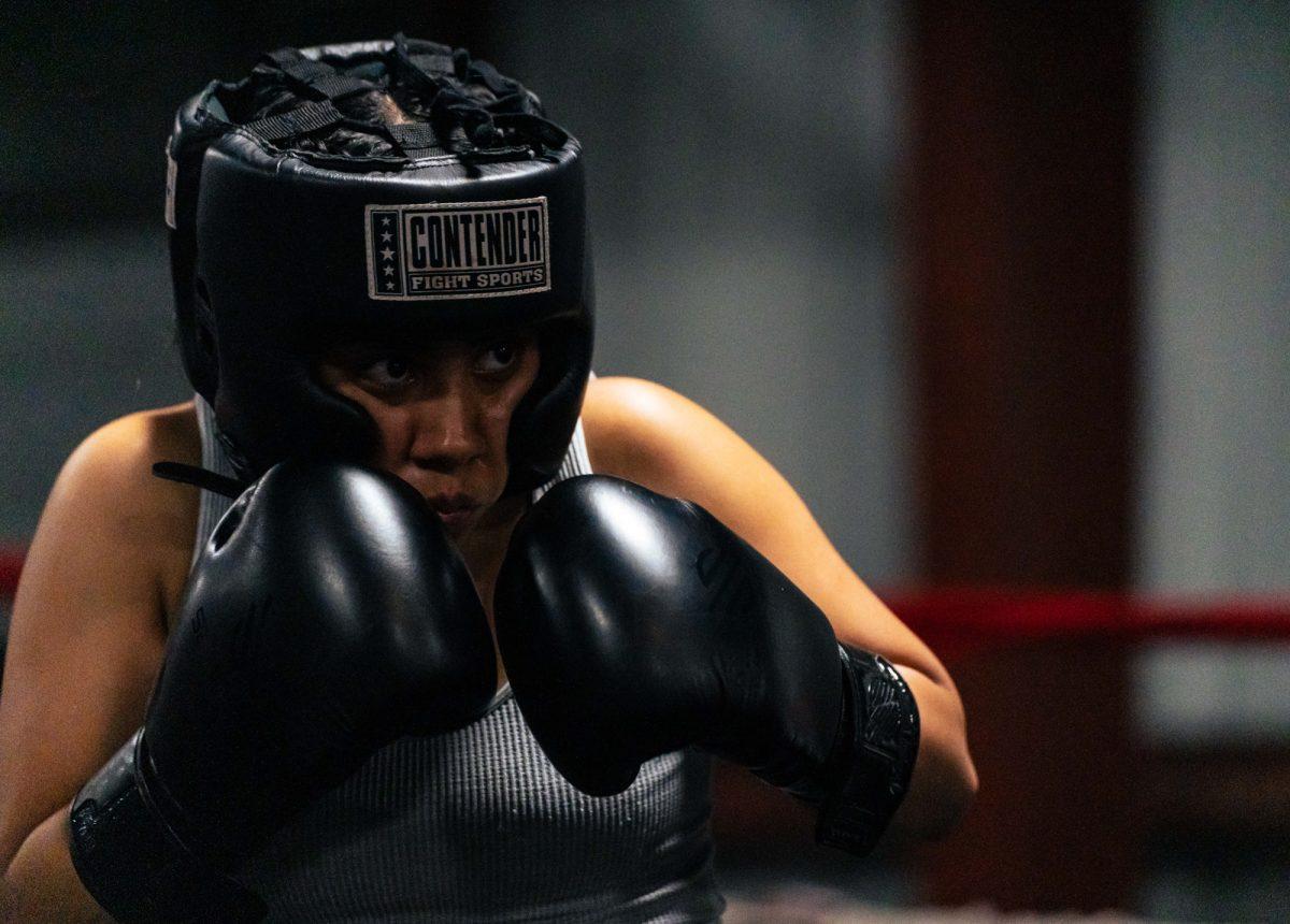 Fighter Hailey Artega prepares to attack  during Farmers Fight NIght sparring practice on Tuesday, Feb. 20, 2024, at BCS Boxing Club.