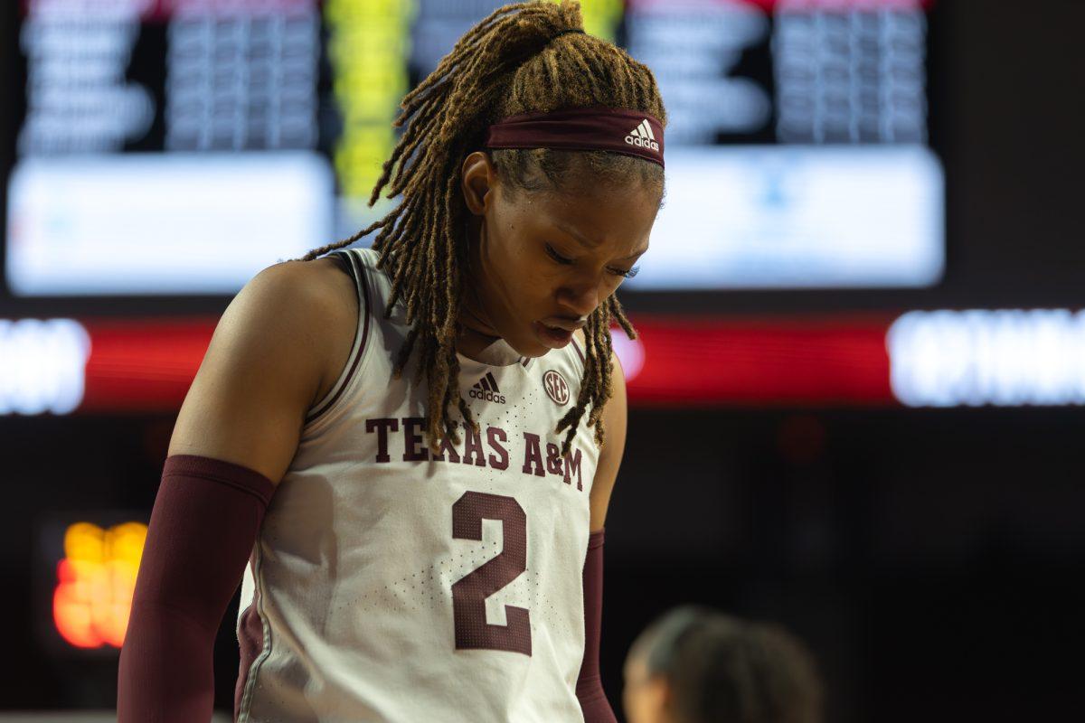 Sophomore F Janiah Barker (2) during Texas A&Ms game against Alabama on Sunday, Mar. 3, 2024, at Reed Arena.(Adriano Espinosa/The Battalion)