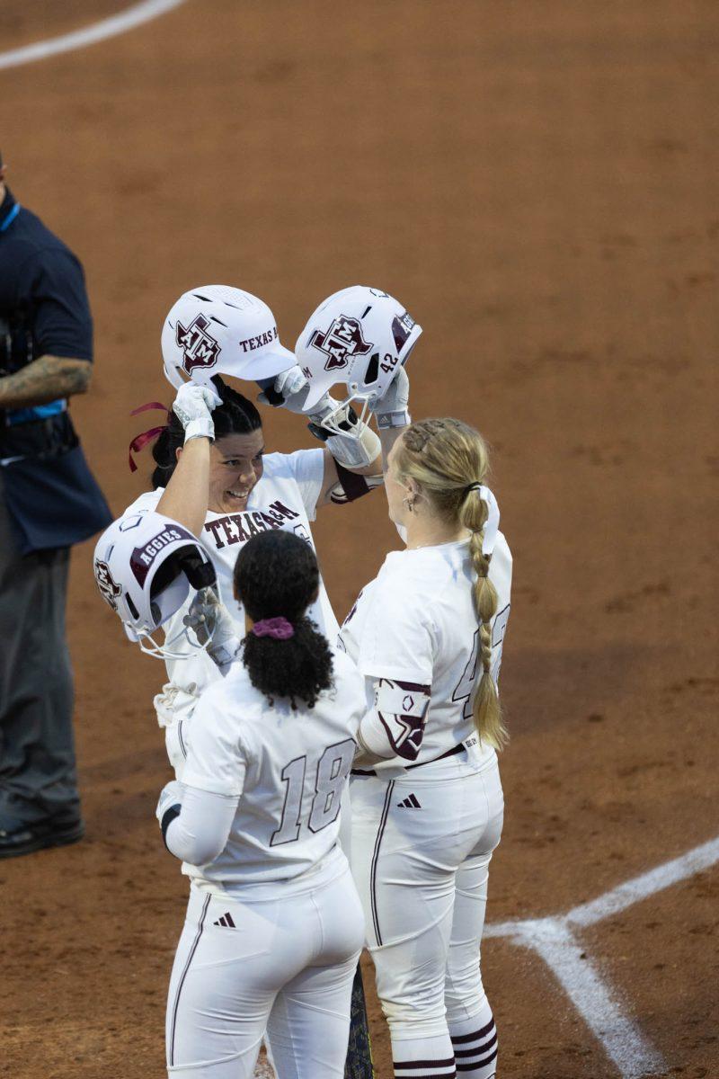 Senior INF Trinity Cannon (6) celebrates after hitting a home run during Texas A&M's game against UNT on March 6, 2024 at Davis Diamond. (Jaime Rowe/The Battalion)