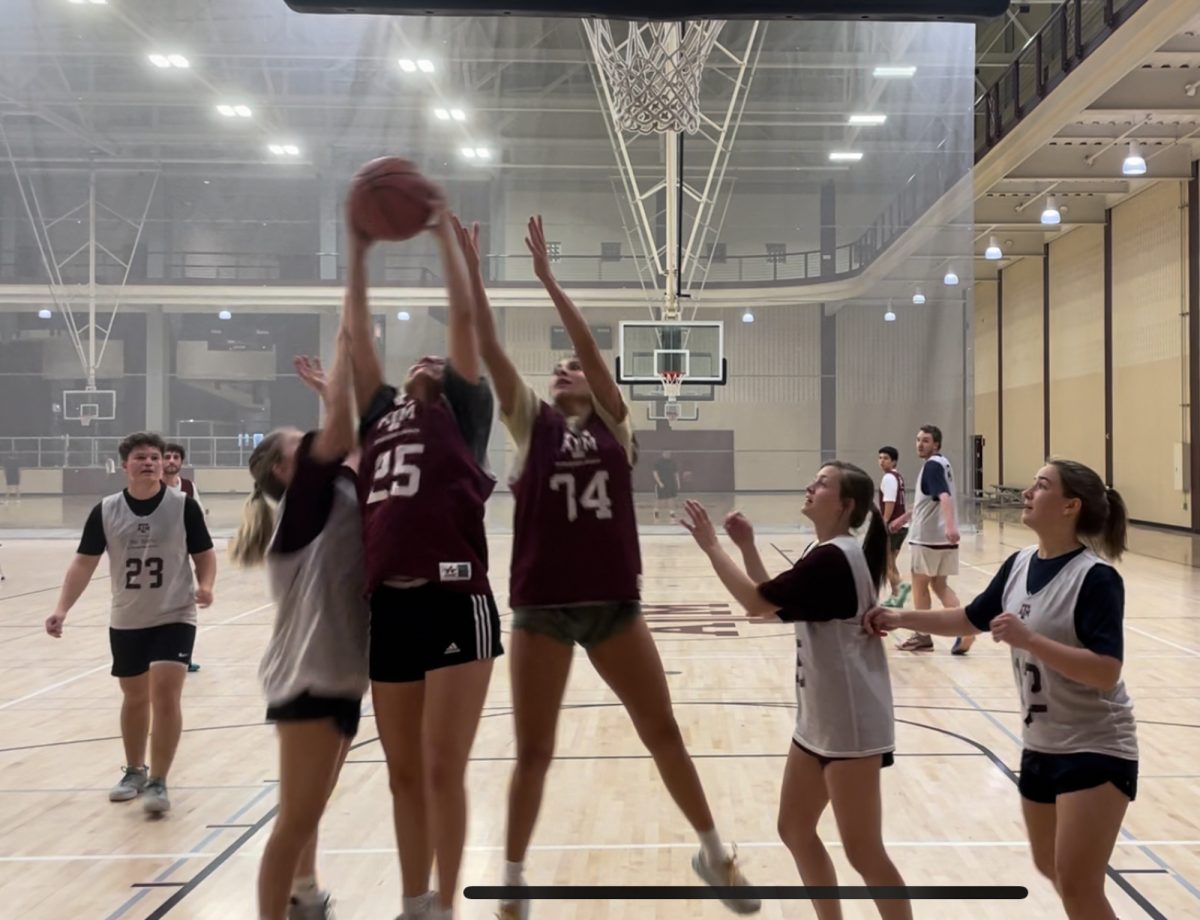 Education senior Abby Ross crashes the offensive glass in the 4th quarter during Family Part 2's game against Christian Mingle on March 26, 2024 at the A&M Rec Center. (Ethan Brown/JOUR 359 Contributor)
