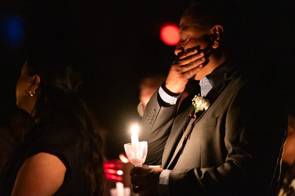 A candleholder stands during the 100th annual Muster ceremony held at Reed Arena on Sunday, April 21, 2024. (Chris Swann/The Battalion)