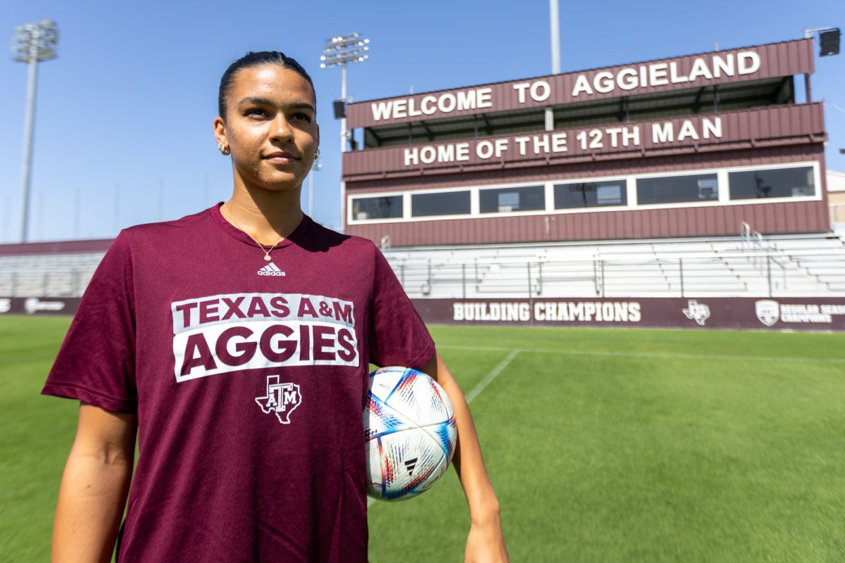 Graduate forward Andersen Williams stands for a photo on Monday March 25, 2024 at Ellis Field. (Chris Swann/The Battalion)